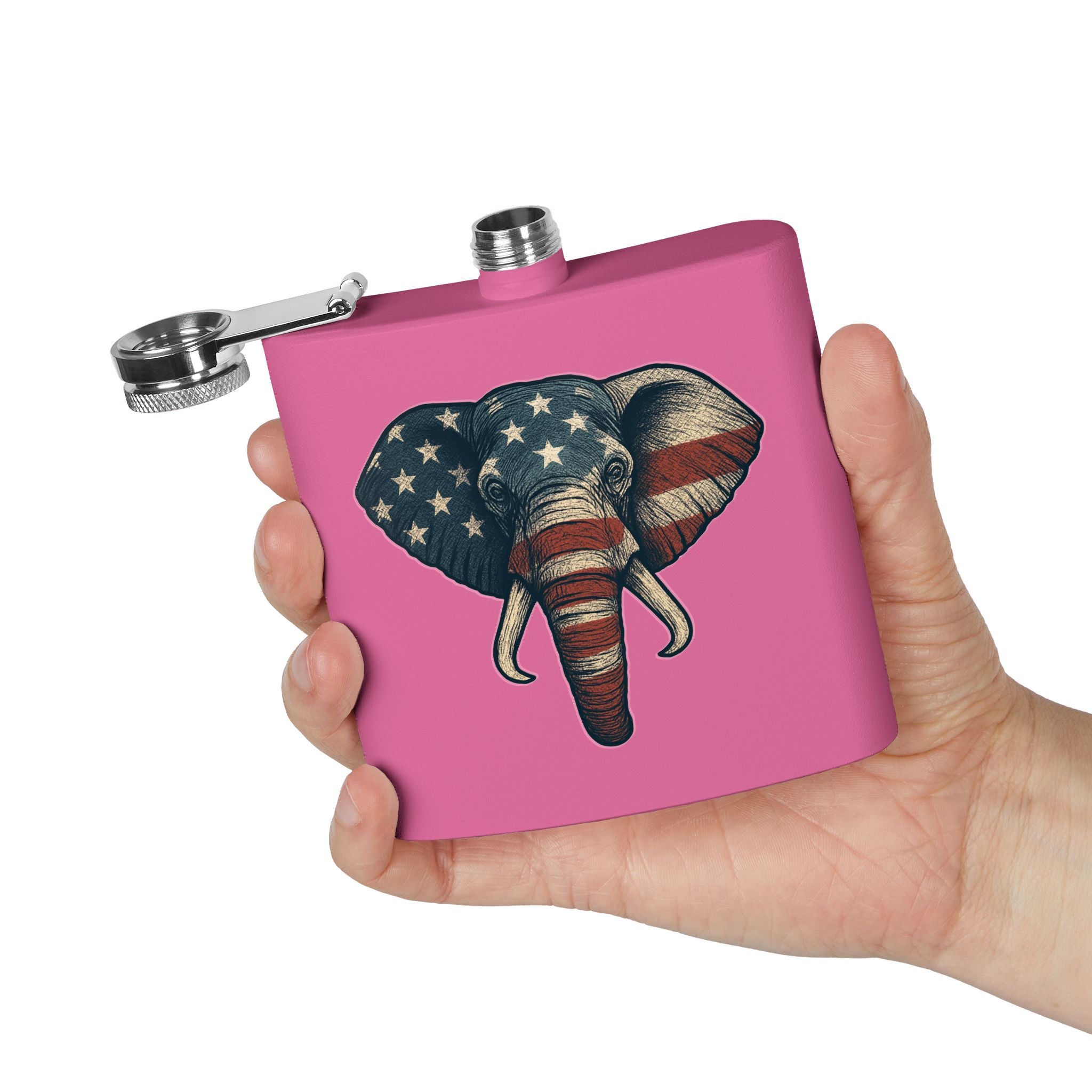 Patriotic Elephant Flask, 6oz Stainless Steel Hip Flask, USA Elephant Design, Gift for Dad, Camping, Tailgating, Memorial Day