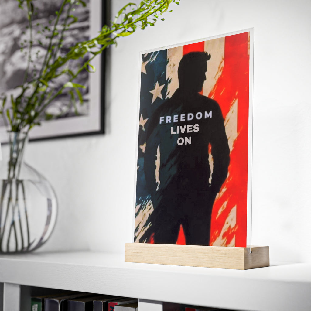 Patriotic Acrylic Sign, Freedom Lives On Decor, Independence Day Gift, Memorial Day Display, Rustic Home Accent