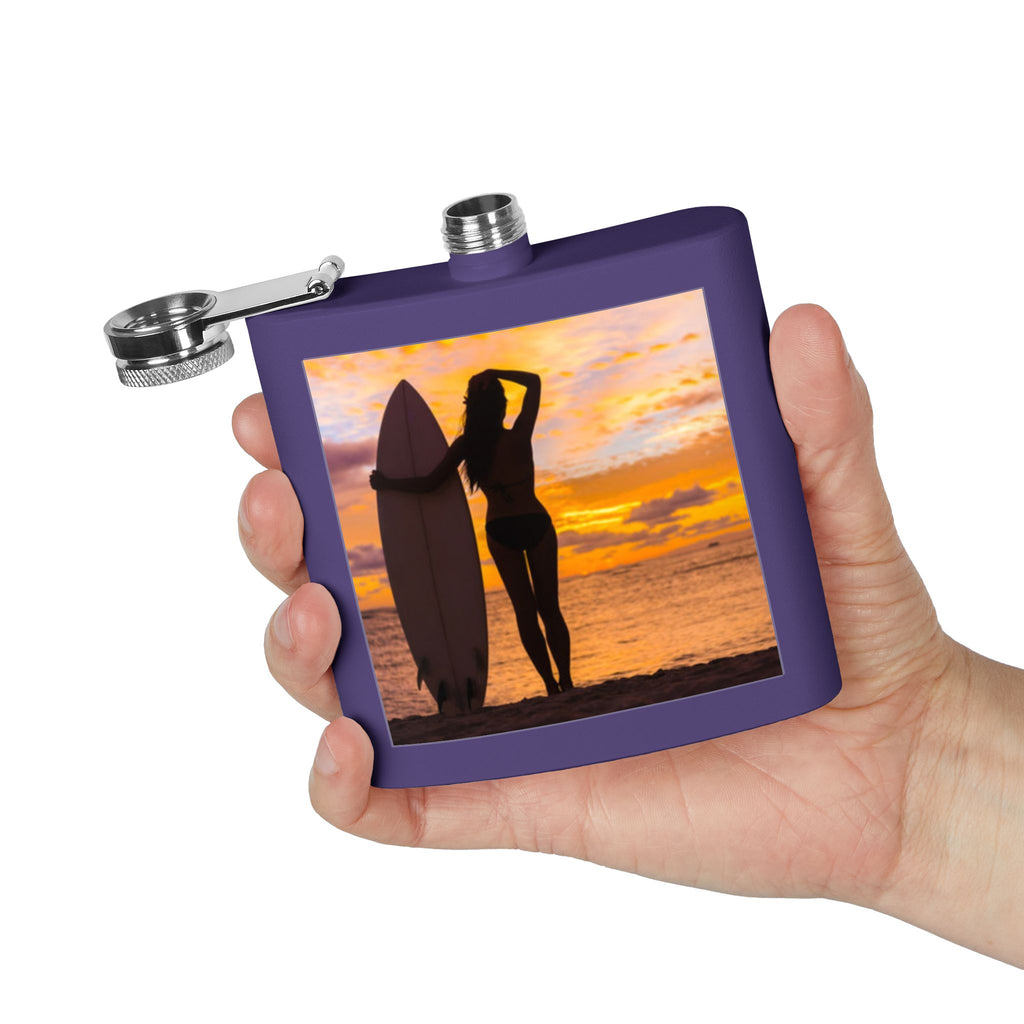 Surf Sunset Stainless Steel Flask, 6oz | Perfect Gift for Beach Lovers, Travel, BBQs, Parties, and Outdoor Adventures