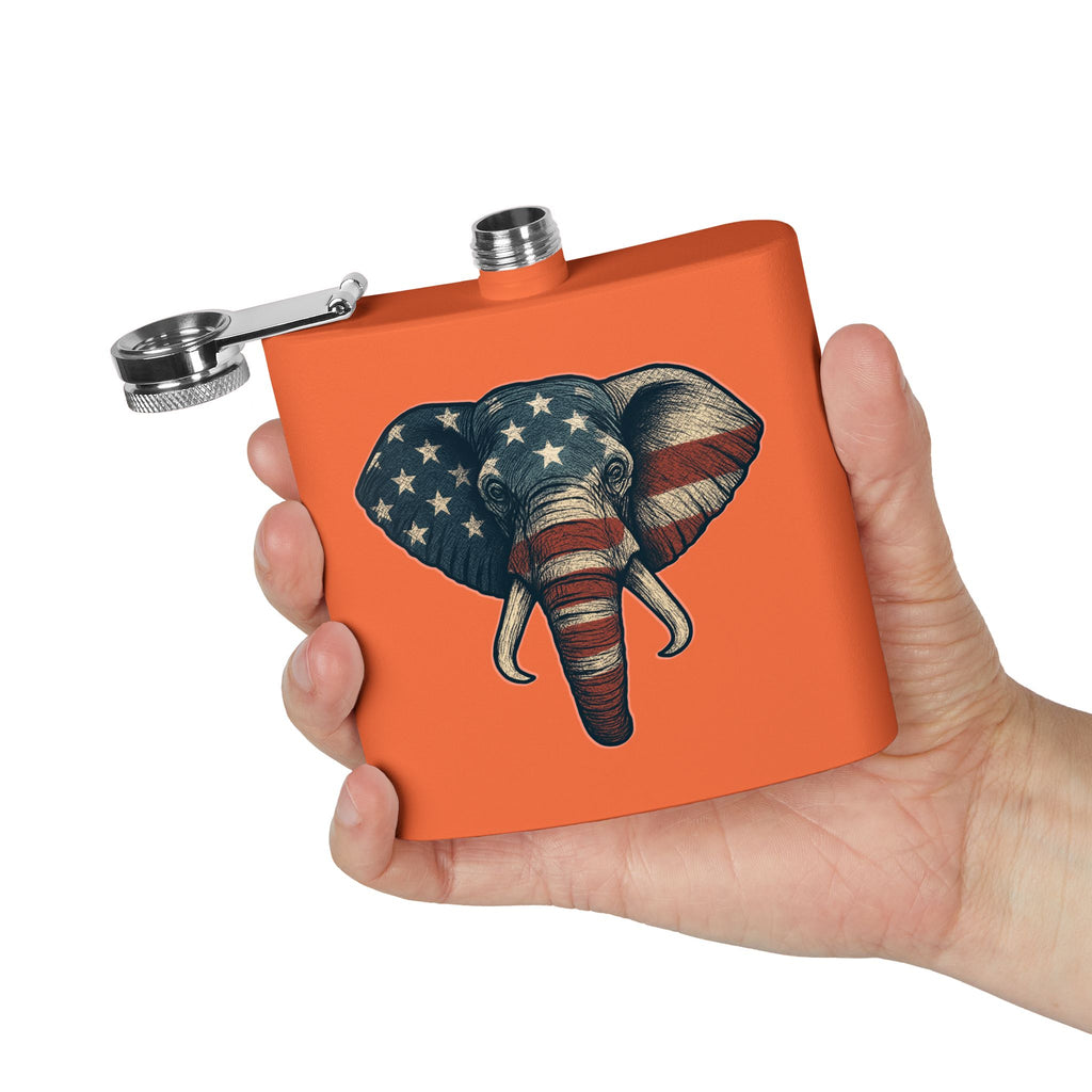 Patriotic Elephant Flask, 6oz Stainless Steel Hip Flask, USA Elephant Design, Gift for Dad, Camping, Tailgating, Memorial Day