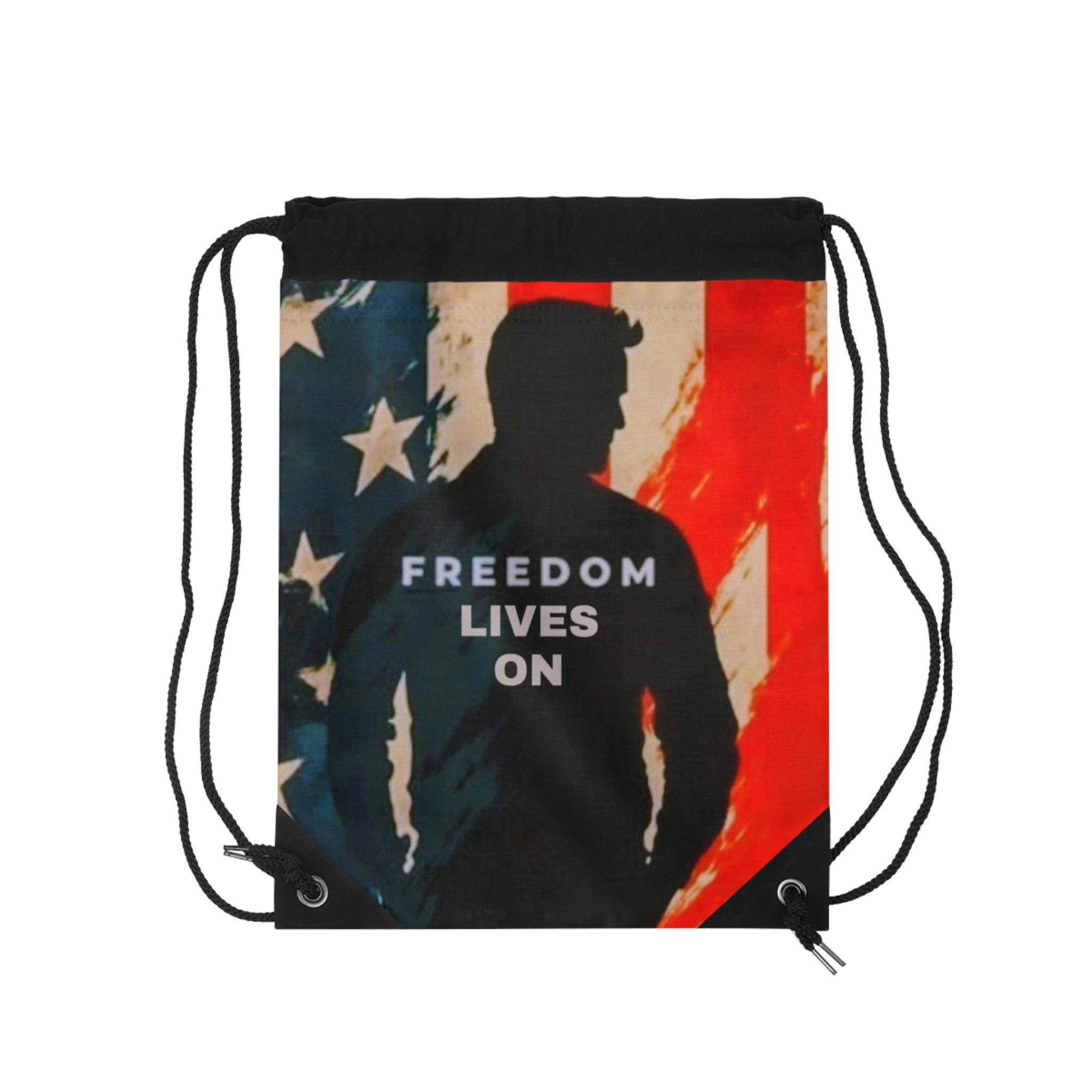Patriotic Drawstring Bag - Freedom Lives On, Tote Bag, Gym Bag, Independence Day, Gift for Veterans, American Flag Accessories