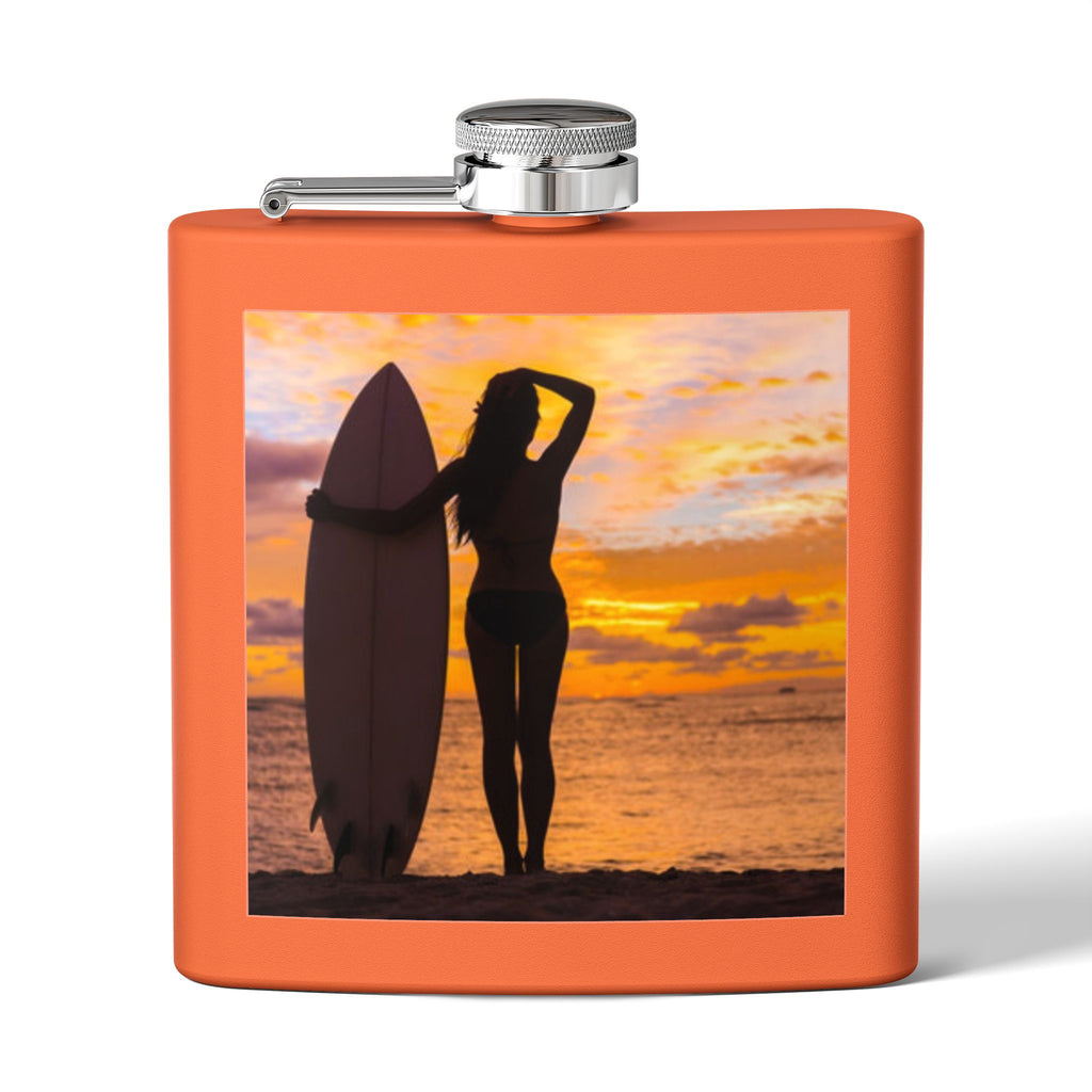 Surf Sunset Stainless Steel Flask, 6oz | Perfect Gift for Beach Lovers, Travel, BBQs, Parties, and Outdoor Adventures