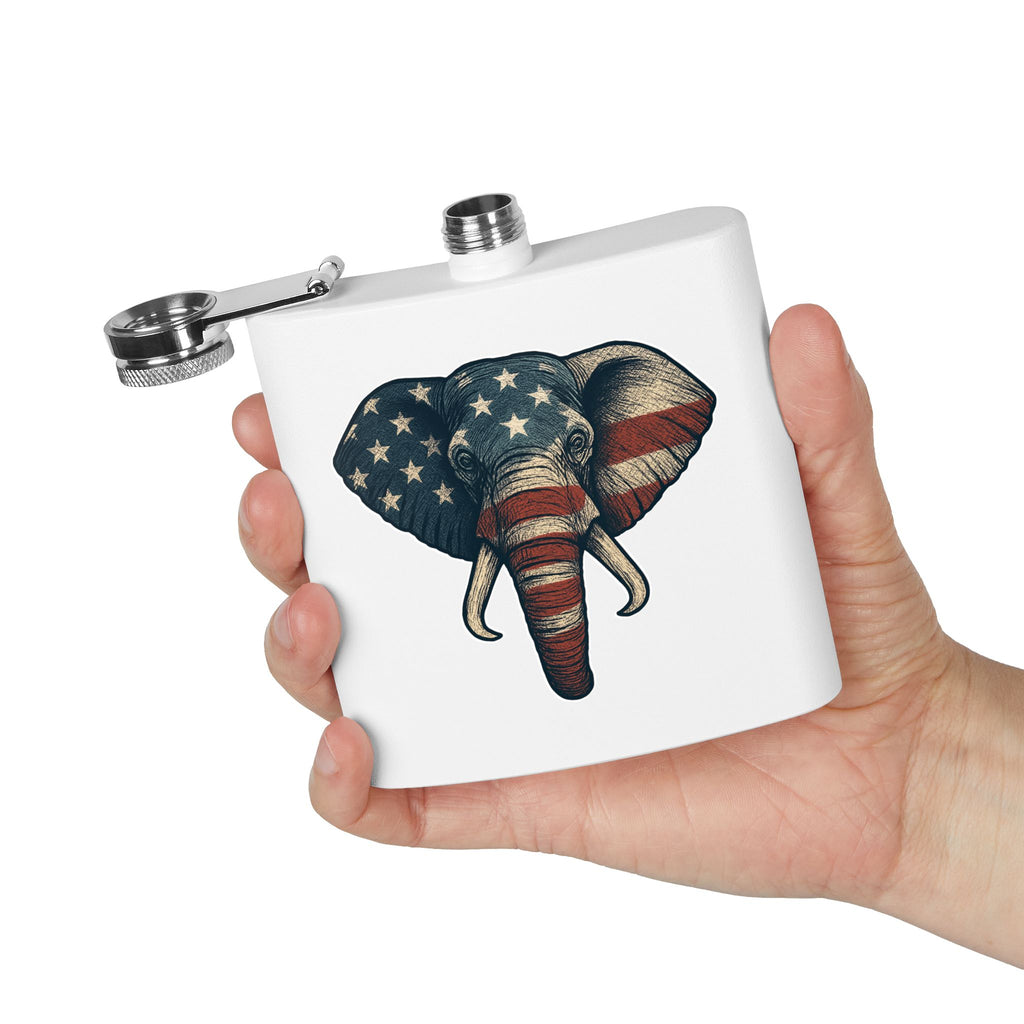Patriotic Elephant Flask, 6oz Stainless Steel Hip Flask, USA Elephant Design, Gift for Dad, Camping, Tailgating, Memorial Day