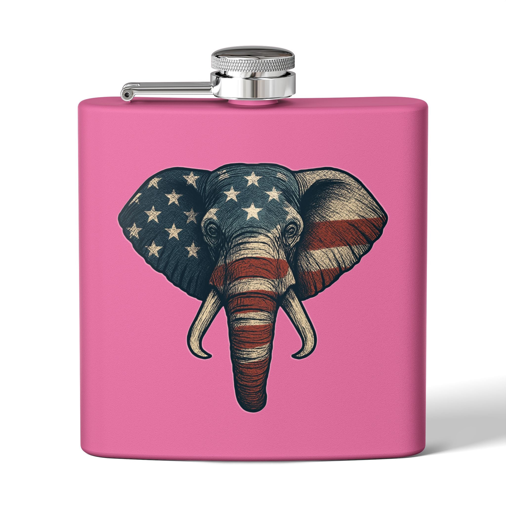 Patriotic Elephant Flask, 6oz Stainless Steel Hip Flask, USA Elephant Design, Gift for Dad, Camping, Tailgating, Memorial Day