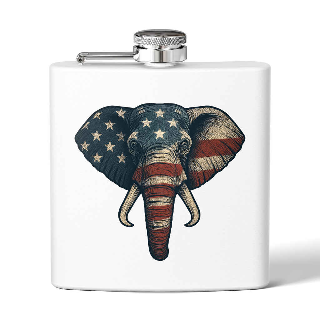 Patriotic Elephant Flask, 6oz Stainless Steel Hip Flask, USA Elephant Design, Gift for Dad, Camping, Tailgating, Memorial Day
