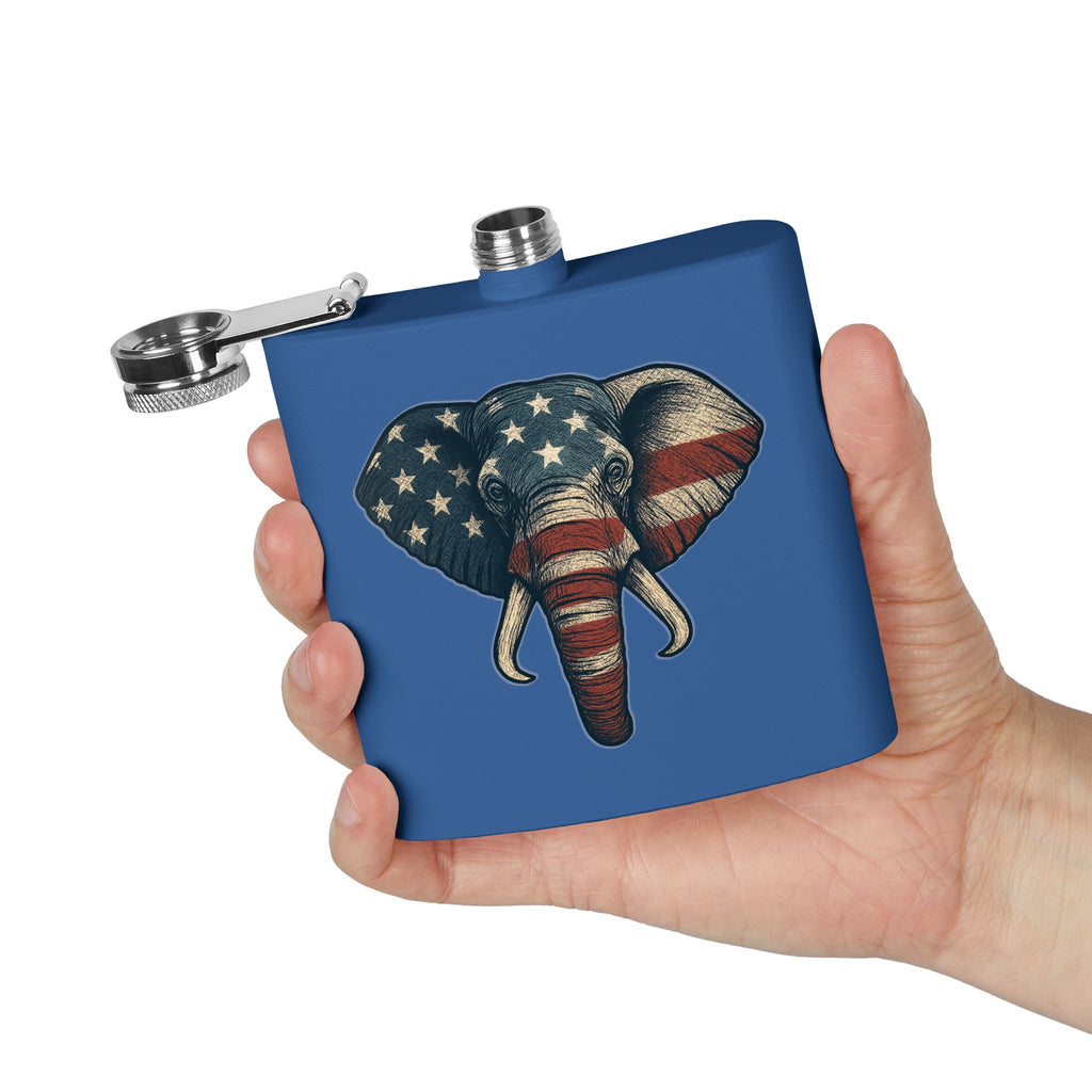 Patriotic Elephant Flask, 6oz Stainless Steel Hip Flask, USA Elephant Design, Gift for Dad, Camping, Tailgating, Memorial Day