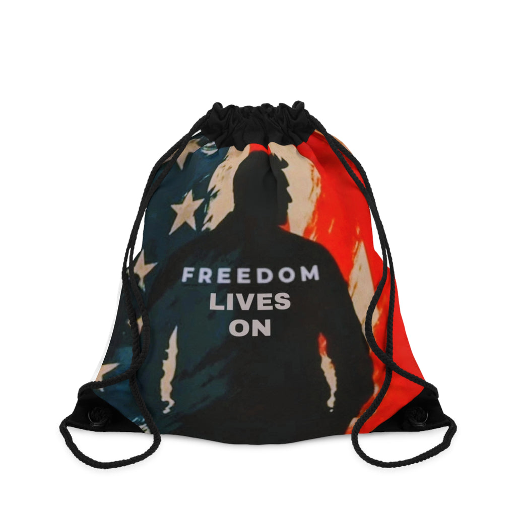 Patriotic Drawstring Bag - Freedom Lives On, Tote Bag, Gym Bag, Independence Day, Gift for Veterans, American Flag Accessories