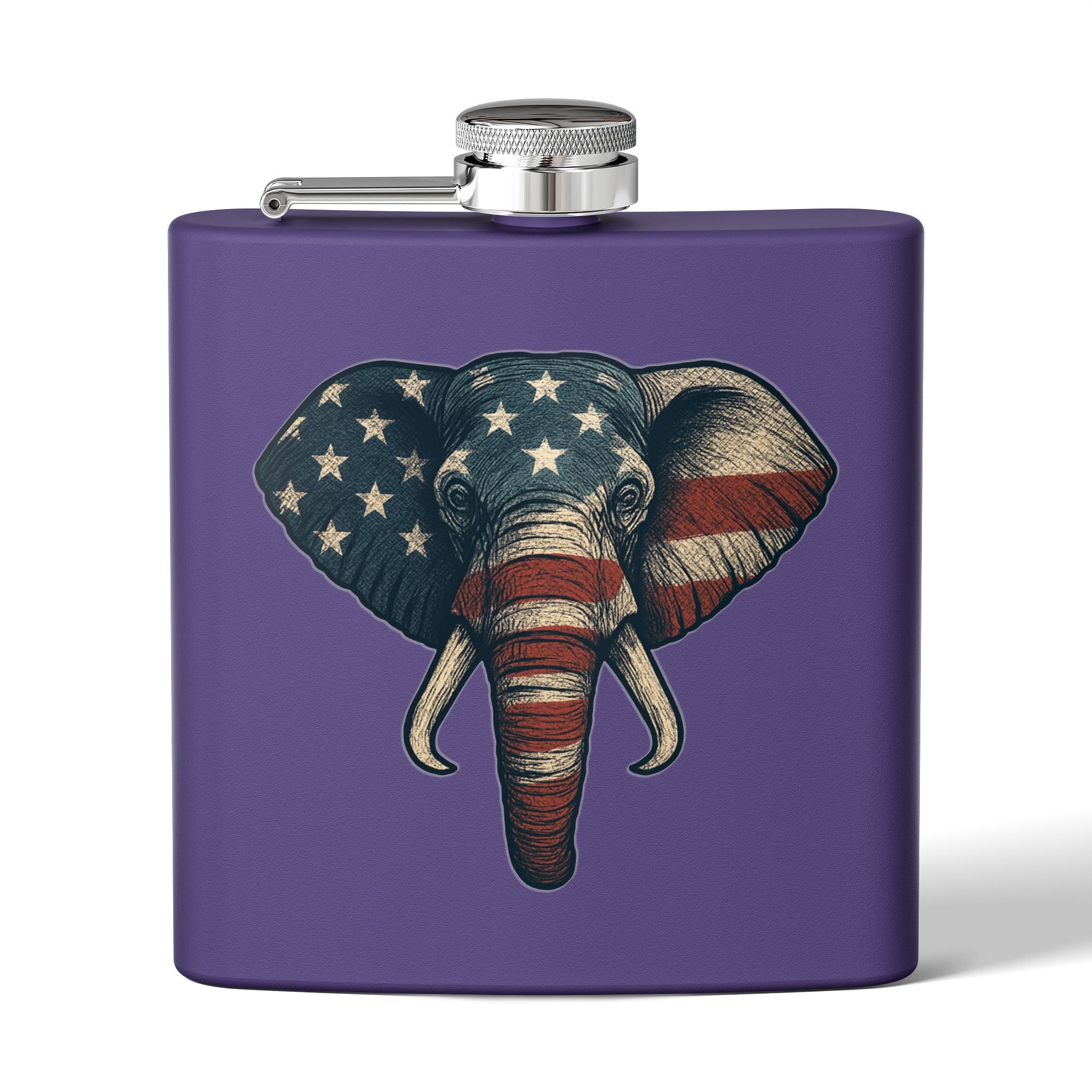 Patriotic Elephant Flask, 6oz Stainless Steel Hip Flask, USA Elephant Design, Gift for Dad, Camping, Tailgating, Memorial Day