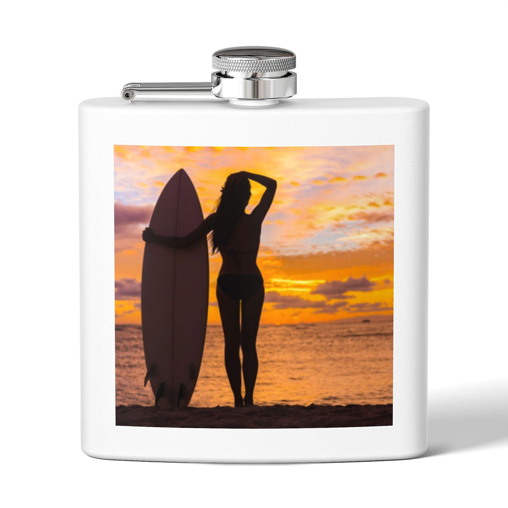 Surf Sunset Stainless Steel Flask, 6oz | Perfect Gift for Beach Lovers, Travel, BBQs, Parties, and Outdoor Adventures