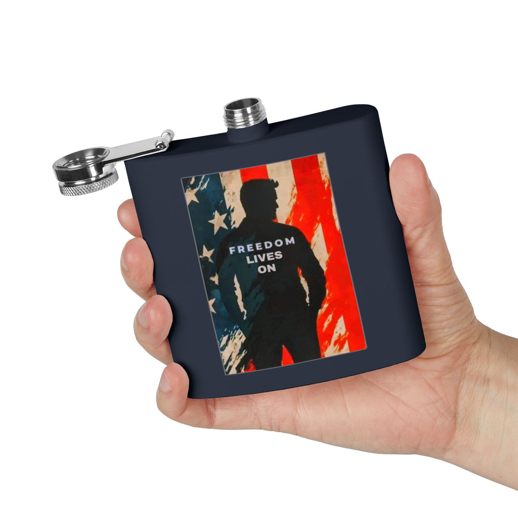 Patriotic Stainless Steel Flask - Freedom Lives On, Ideal Gift for Veterans, Camping, Tailgating, Whiskey Lovers, Memorial Day
