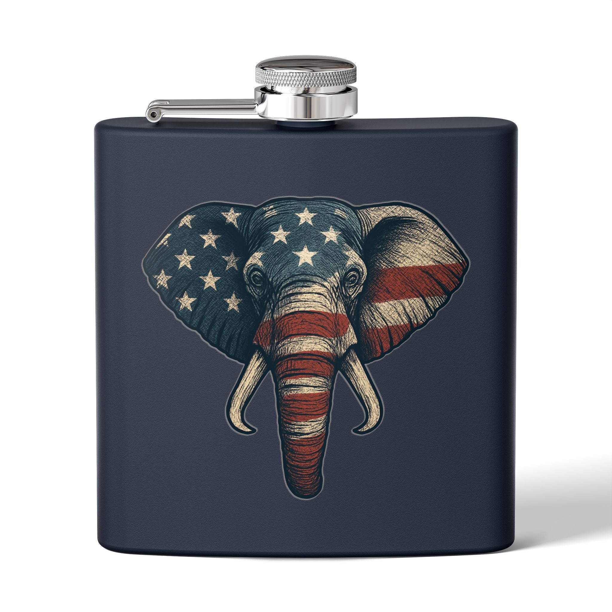 Patriotic Elephant Flask, 6oz Stainless Steel Hip Flask, USA Elephant Design, Gift for Dad, Camping, Tailgating, Memorial Day