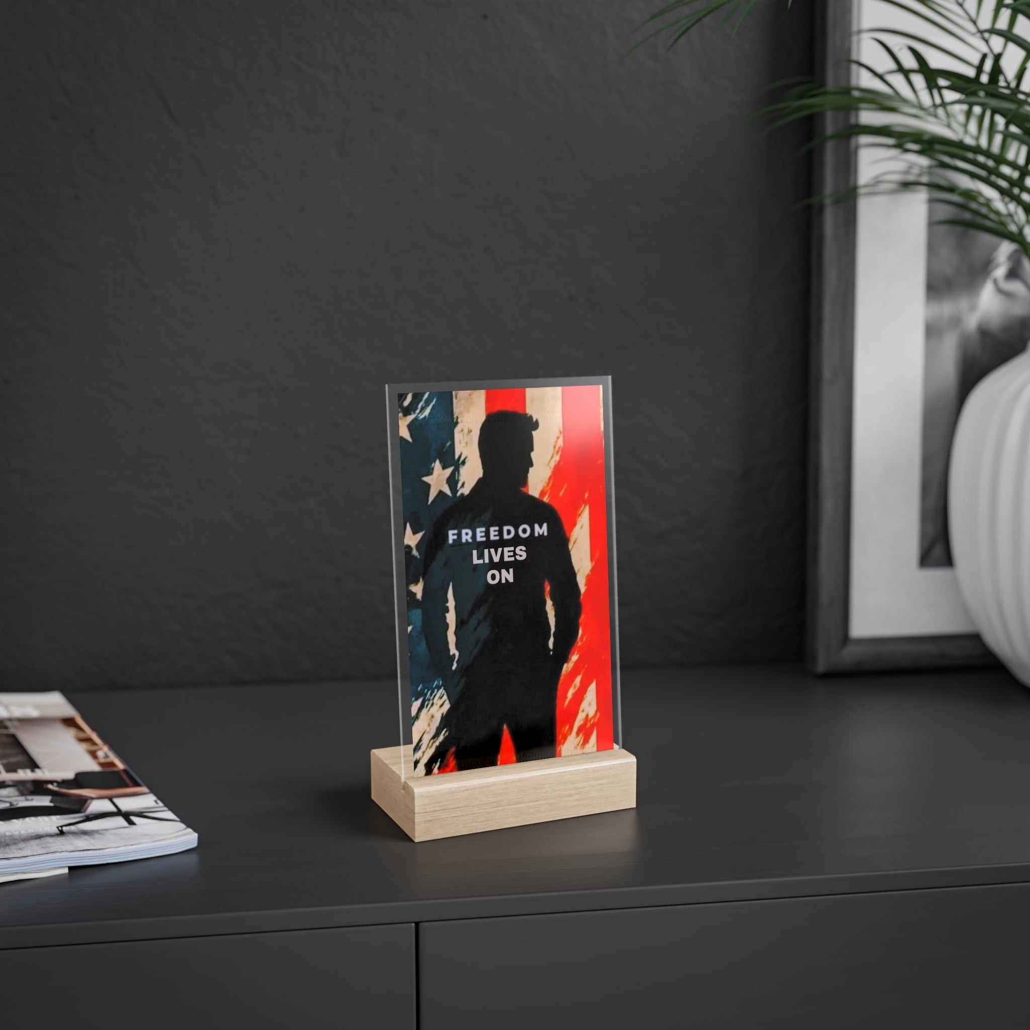 Patriotic Acrylic Sign, Freedom Lives On Decor, Independence Day Gift, Memorial Day Display, Rustic Home Accent