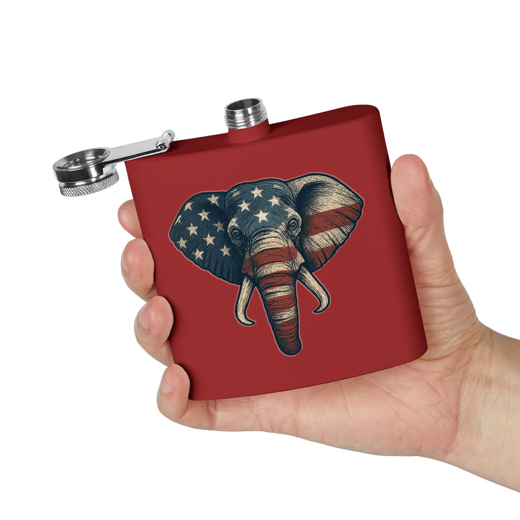 Patriotic Elephant Flask, 6oz Stainless Steel Hip Flask, USA Elephant Design, Gift for Dad, Camping, Tailgating, Memorial Day