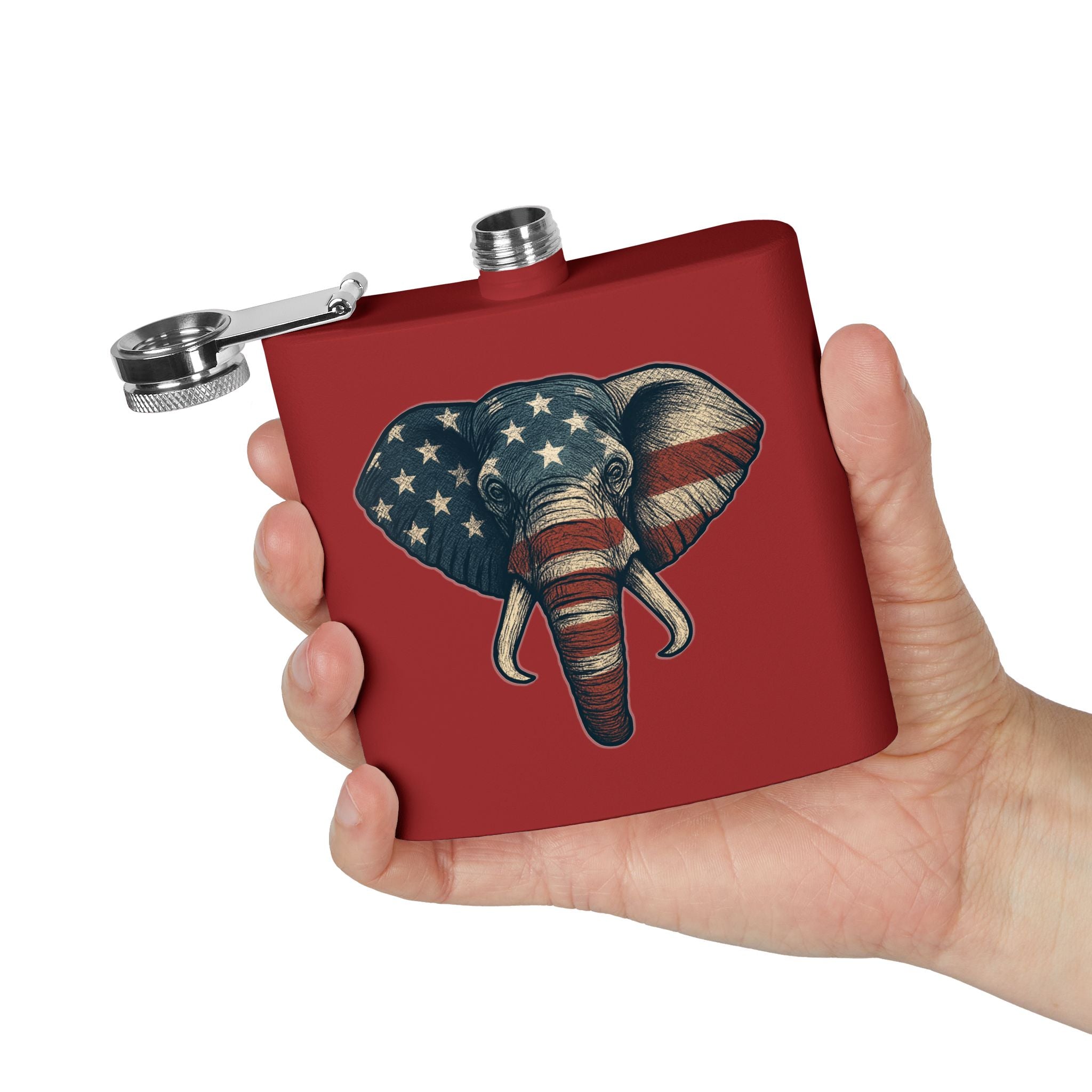 Patriotic Elephant Flask, 6oz Stainless Steel Hip Flask, USA Elephant Design, Gift for Dad, Camping, Tailgating, Memorial Day