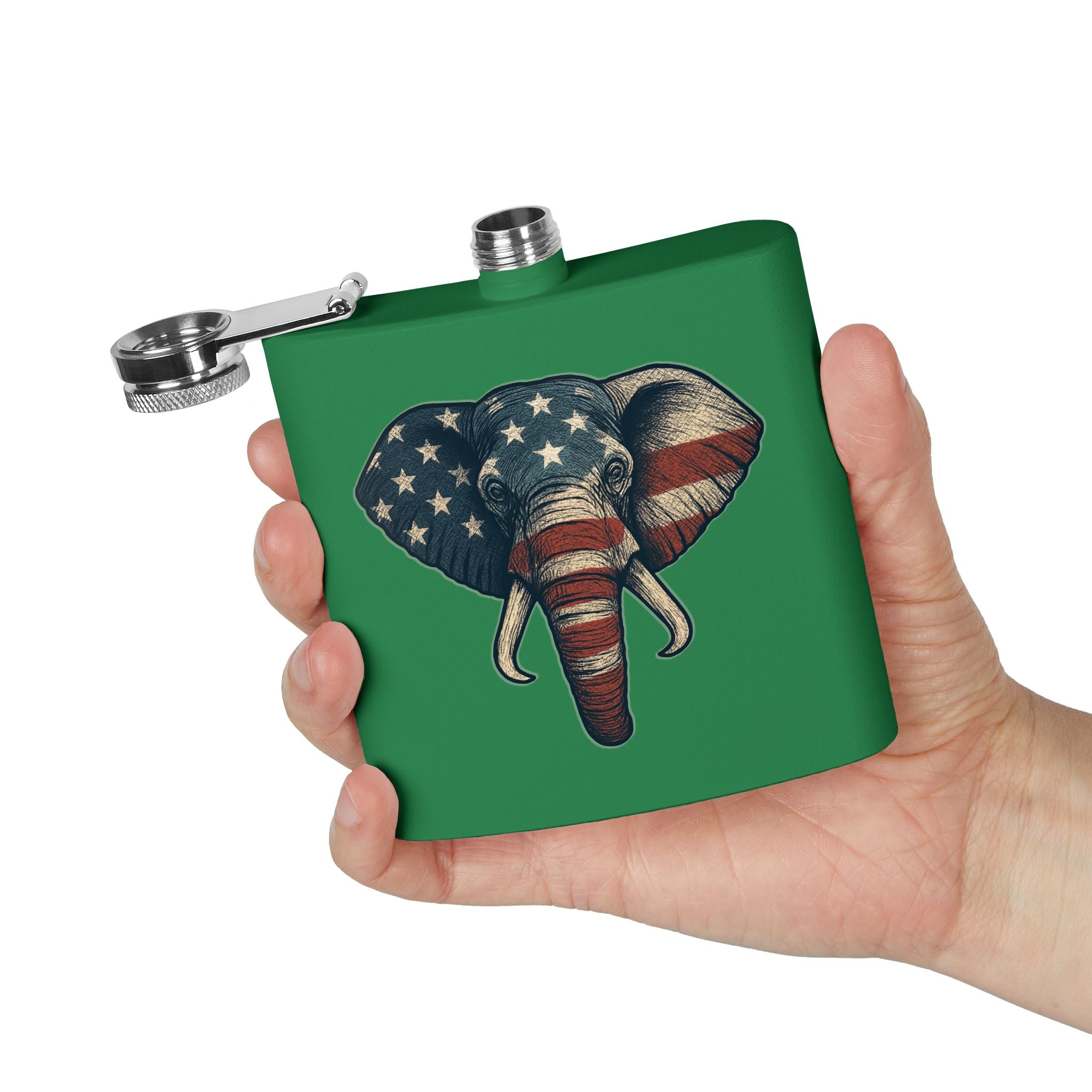 Patriotic Elephant Flask, 6oz Stainless Steel Hip Flask, USA Elephant Design, Gift for Dad, Camping, Tailgating, Memorial Day