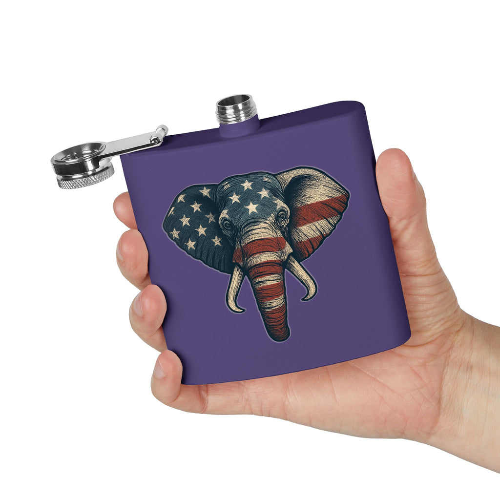 Patriotic Elephant Flask, 6oz Stainless Steel Hip Flask, USA Elephant Design, Gift for Dad, Camping, Tailgating, Memorial Day