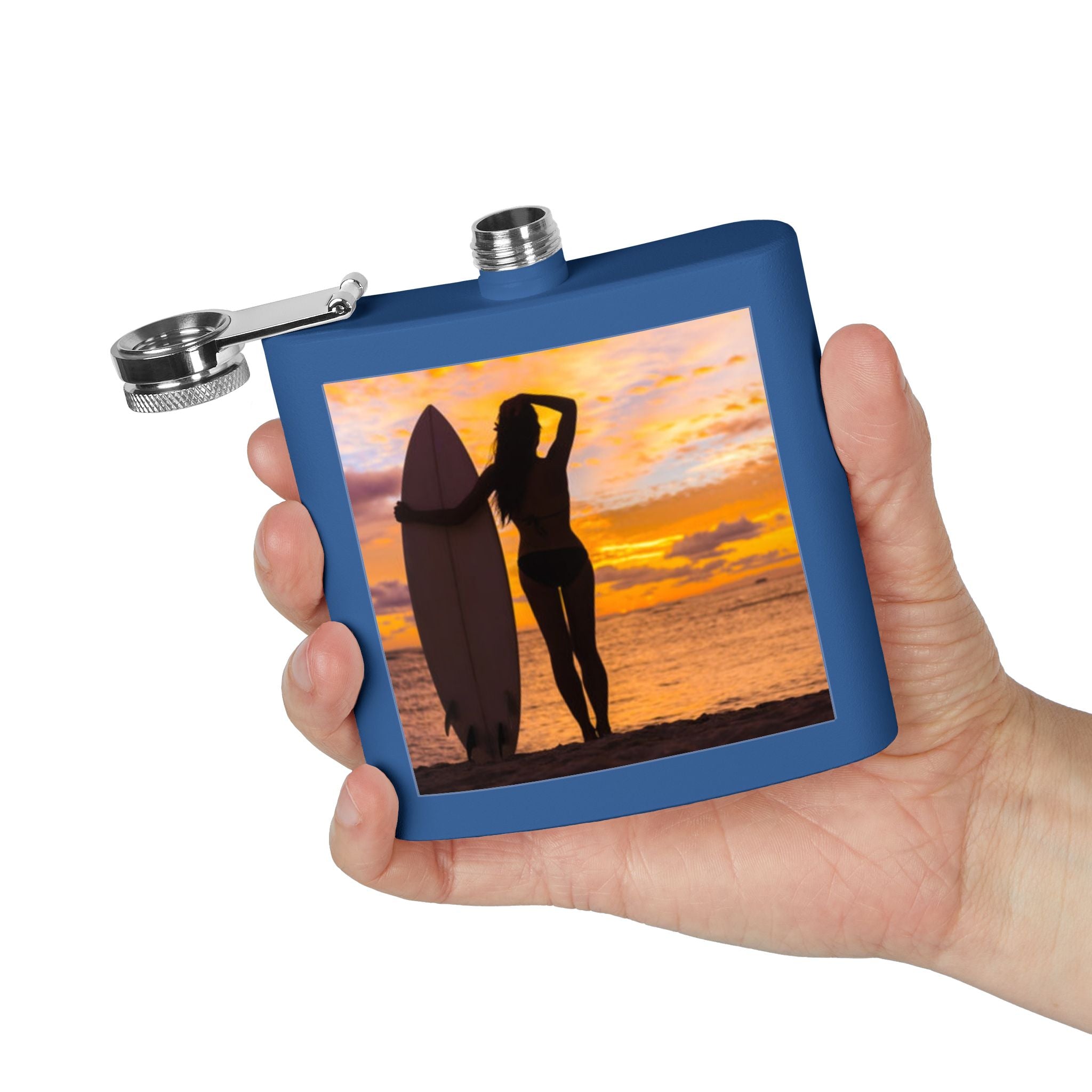 Surf Sunset Stainless Steel Flask, 6oz | Perfect Gift for Beach Lovers, Travel, BBQs, Parties, and Outdoor Adventures