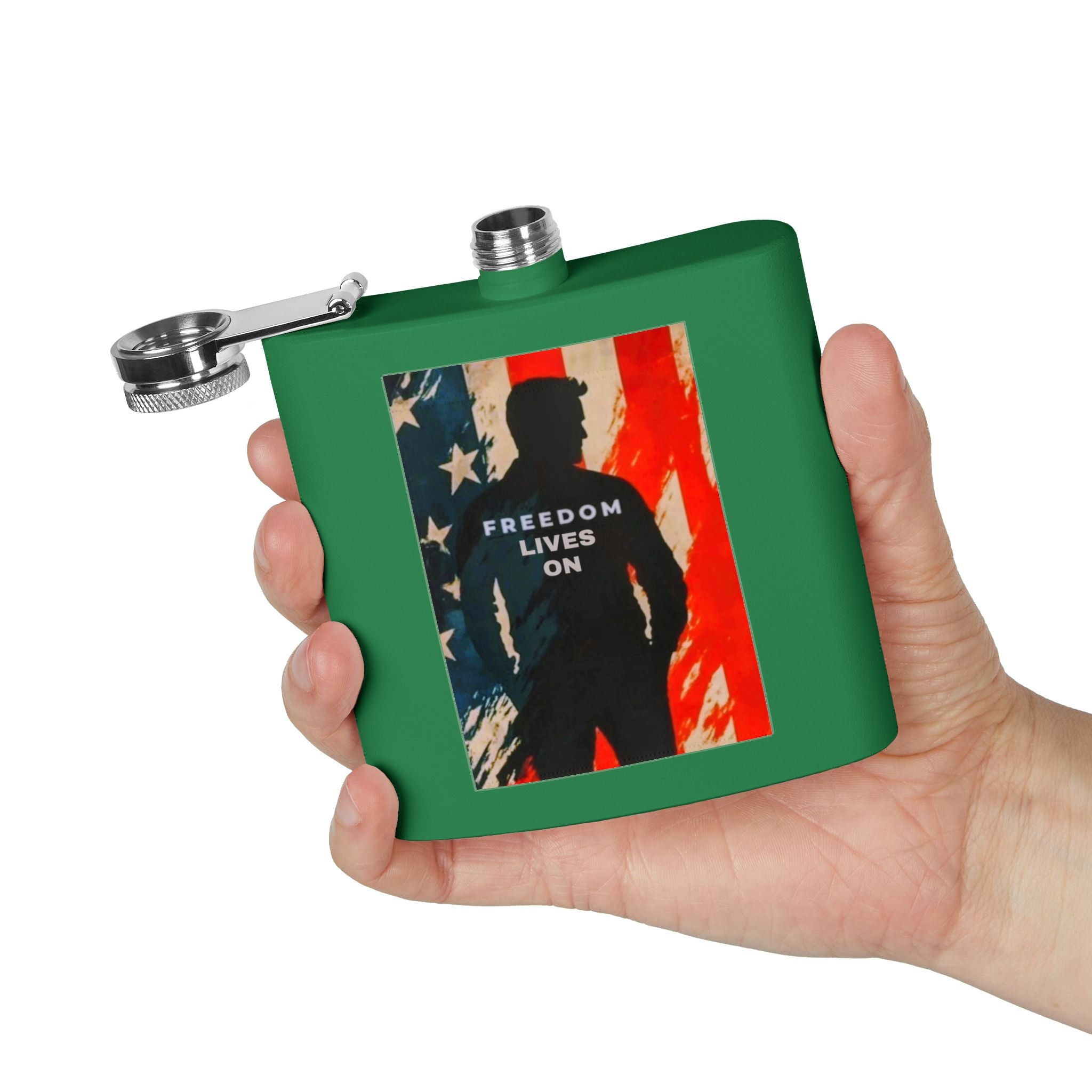Patriotic Stainless Steel Flask - Freedom Lives On, Ideal Gift for Veterans, Camping, Tailgating, Whiskey Lovers, Memorial Day