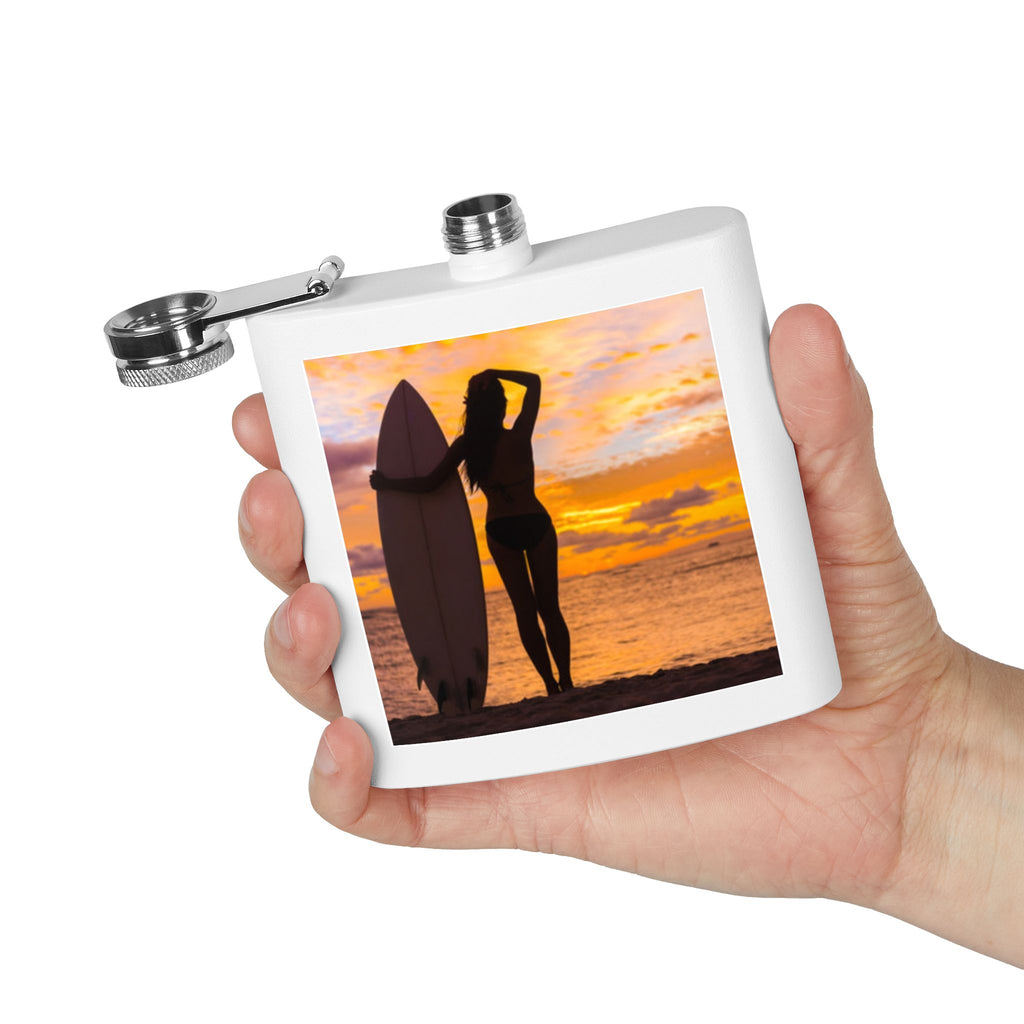 Surf Sunset Stainless Steel Flask, 6oz | Perfect Gift for Beach Lovers, Travel, BBQs, Parties, and Outdoor Adventures