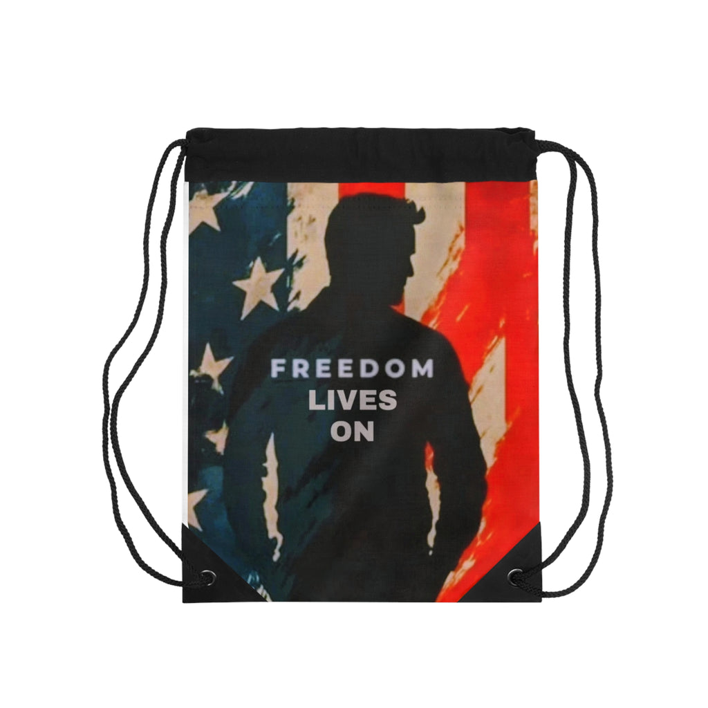Patriotic Drawstring Bag - Freedom Lives On, Tote Bag, Gym Bag, Independence Day, Gift for Veterans, American Flag Accessories