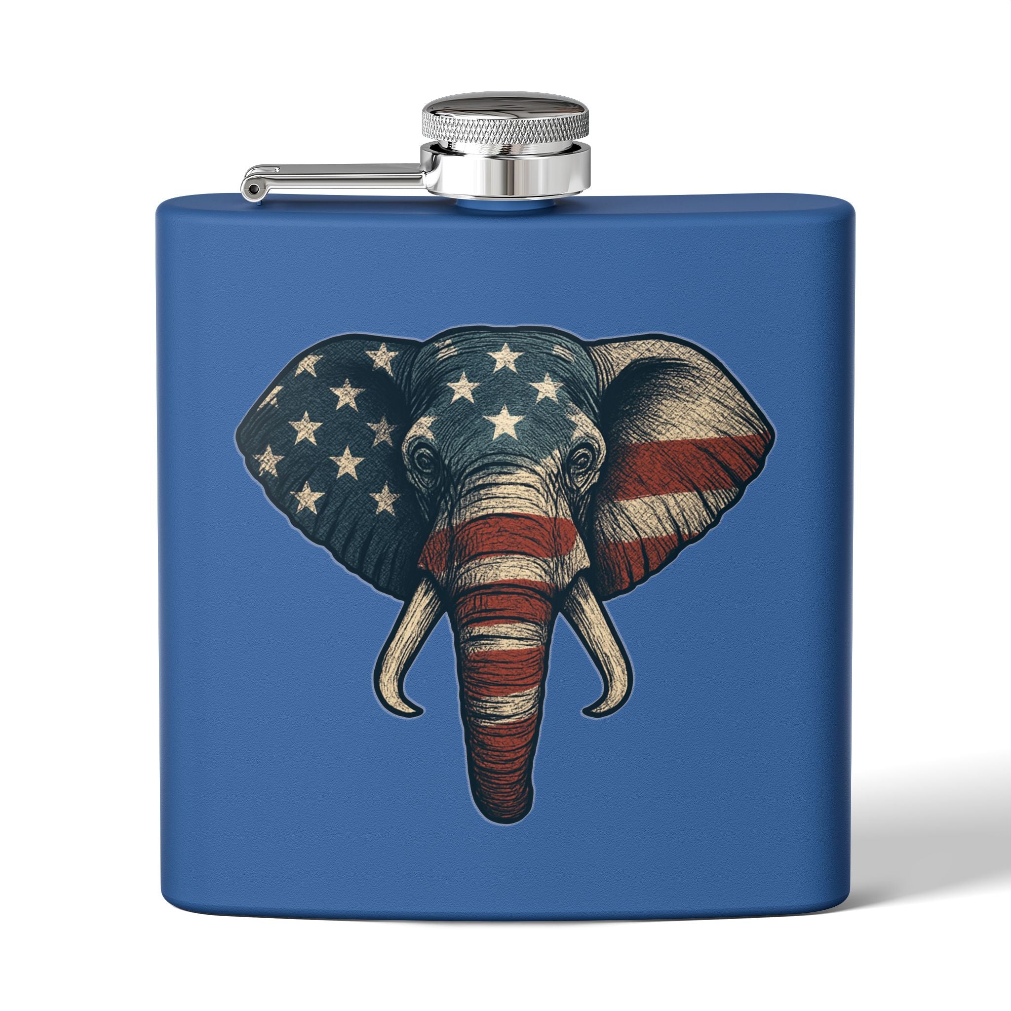 Patriotic Elephant Flask, 6oz Stainless Steel Hip Flask, USA Elephant Design, Gift for Dad, Camping, Tailgating, Memorial Day