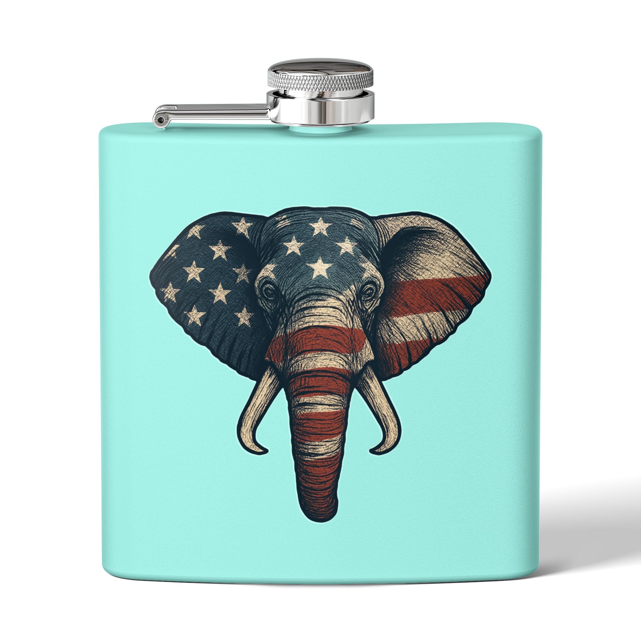 Patriotic Elephant Flask, 6oz Stainless Steel Hip Flask, USA Elephant Design, Gift for Dad, Camping, Tailgating, Memorial Day