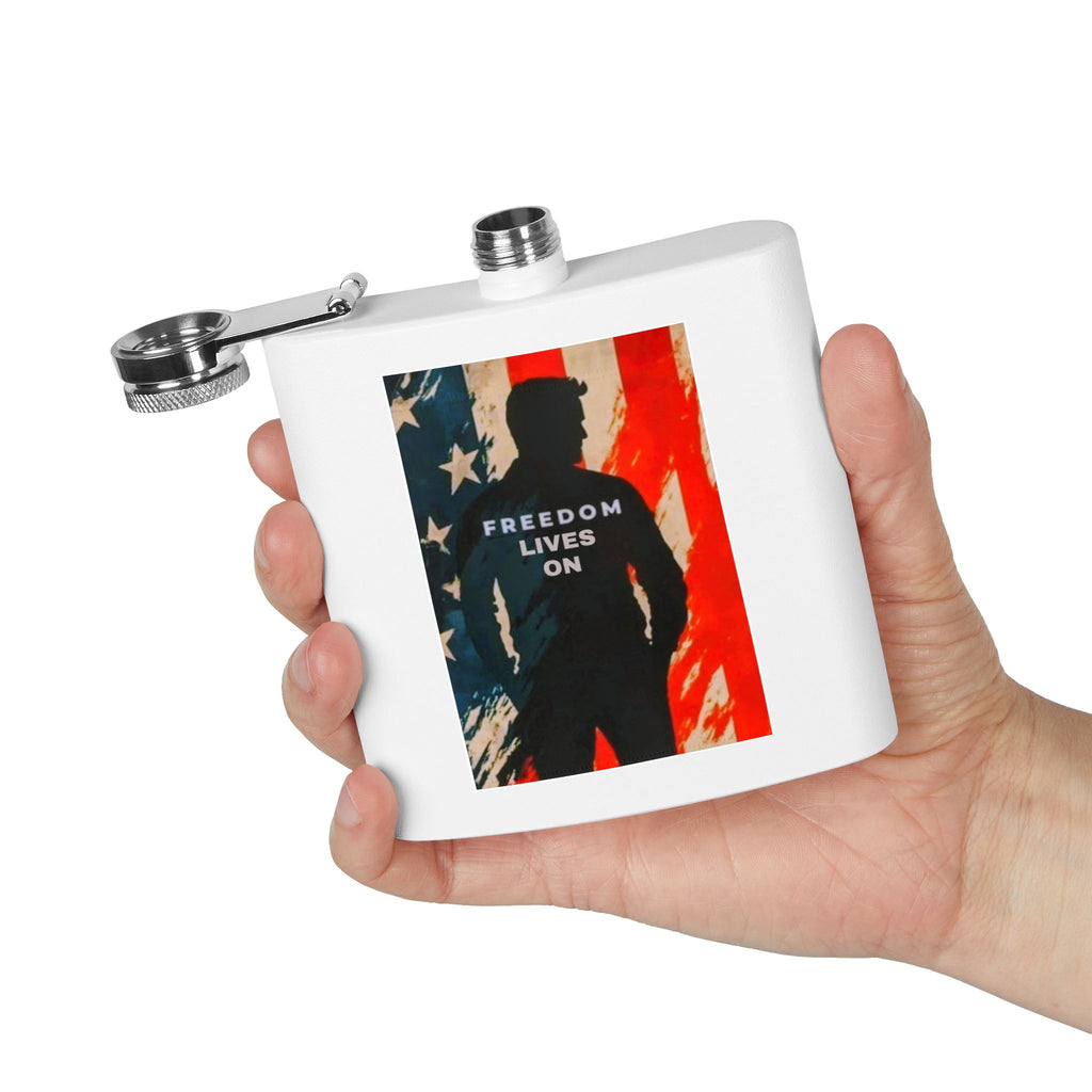 Patriotic Stainless Steel Flask - Freedom Lives On, Ideal Gift for Veterans, Camping, Tailgating, Whiskey Lovers, Memorial Day