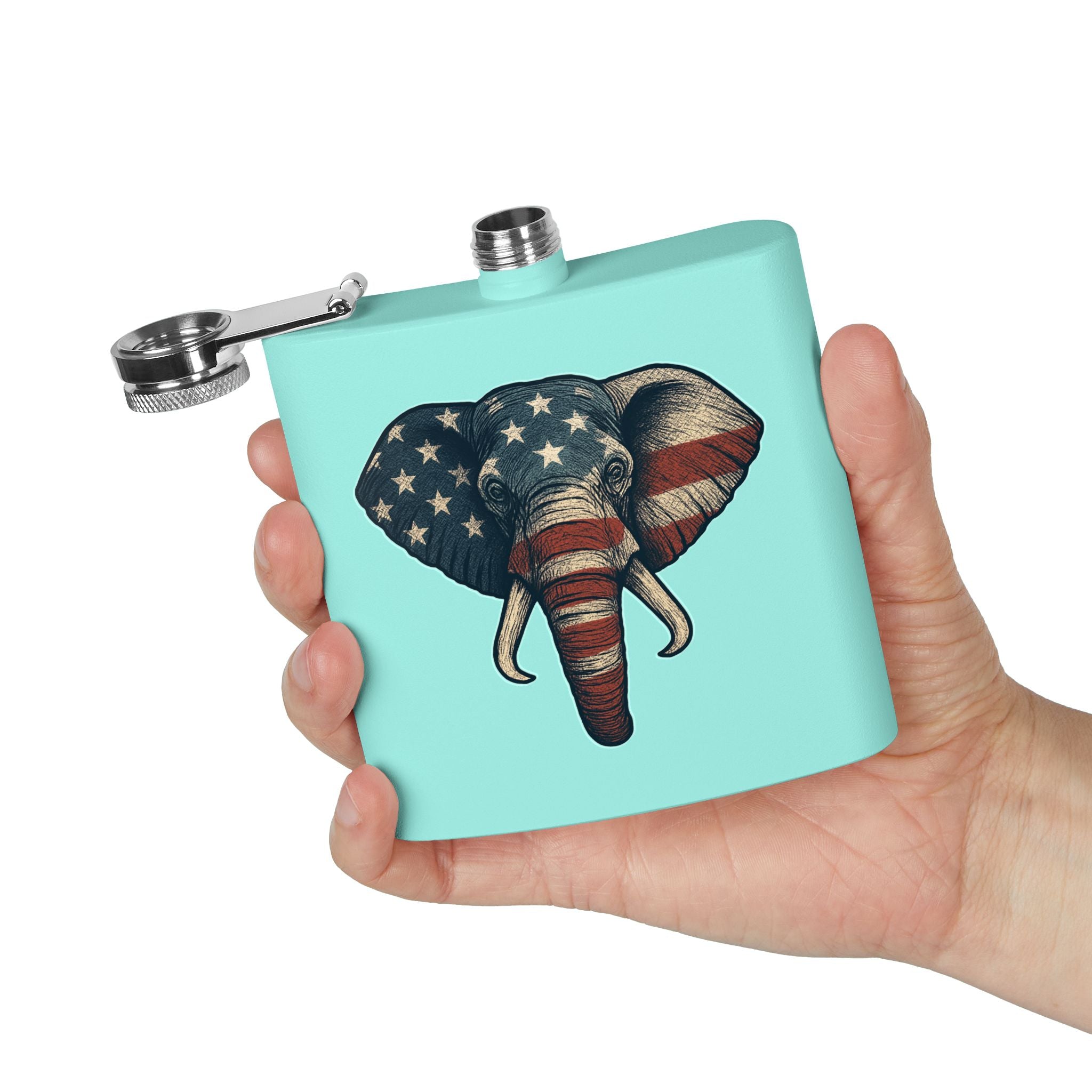 Patriotic Elephant Flask, 6oz Stainless Steel Hip Flask, USA Elephant Design, Gift for Dad, Camping, Tailgating, Memorial Day