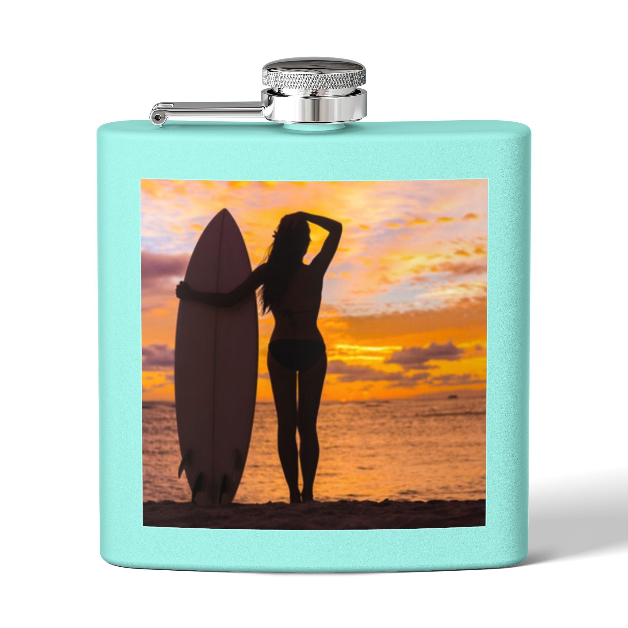 Surf Sunset Stainless Steel Flask, 6oz | Perfect Gift for Beach Lovers, Travel, BBQs, Parties, and Outdoor Adventures