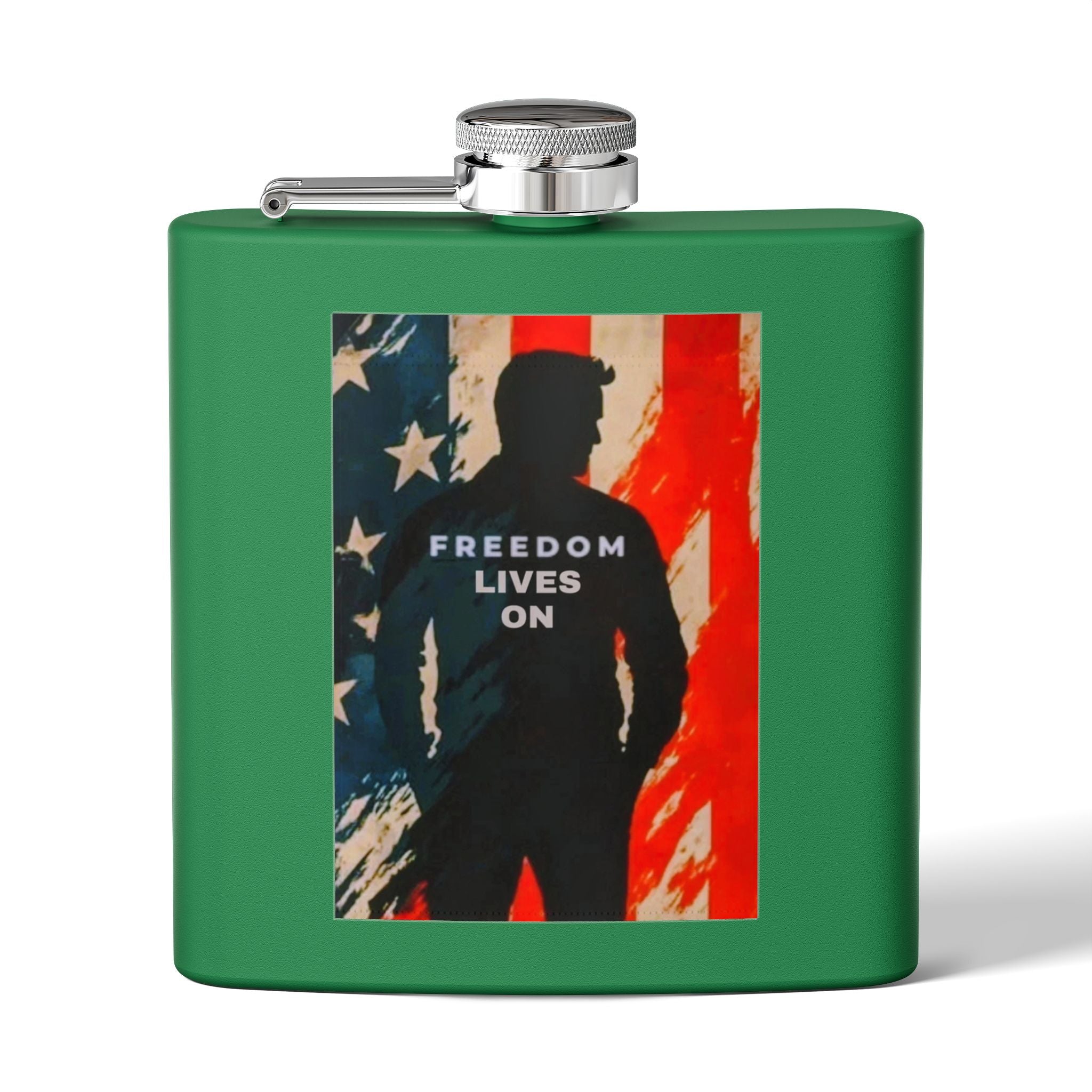 Patriotic Stainless Steel Flask - Freedom Lives On, Ideal Gift for Veterans, Camping, Tailgating, Whiskey Lovers, Memorial Day
