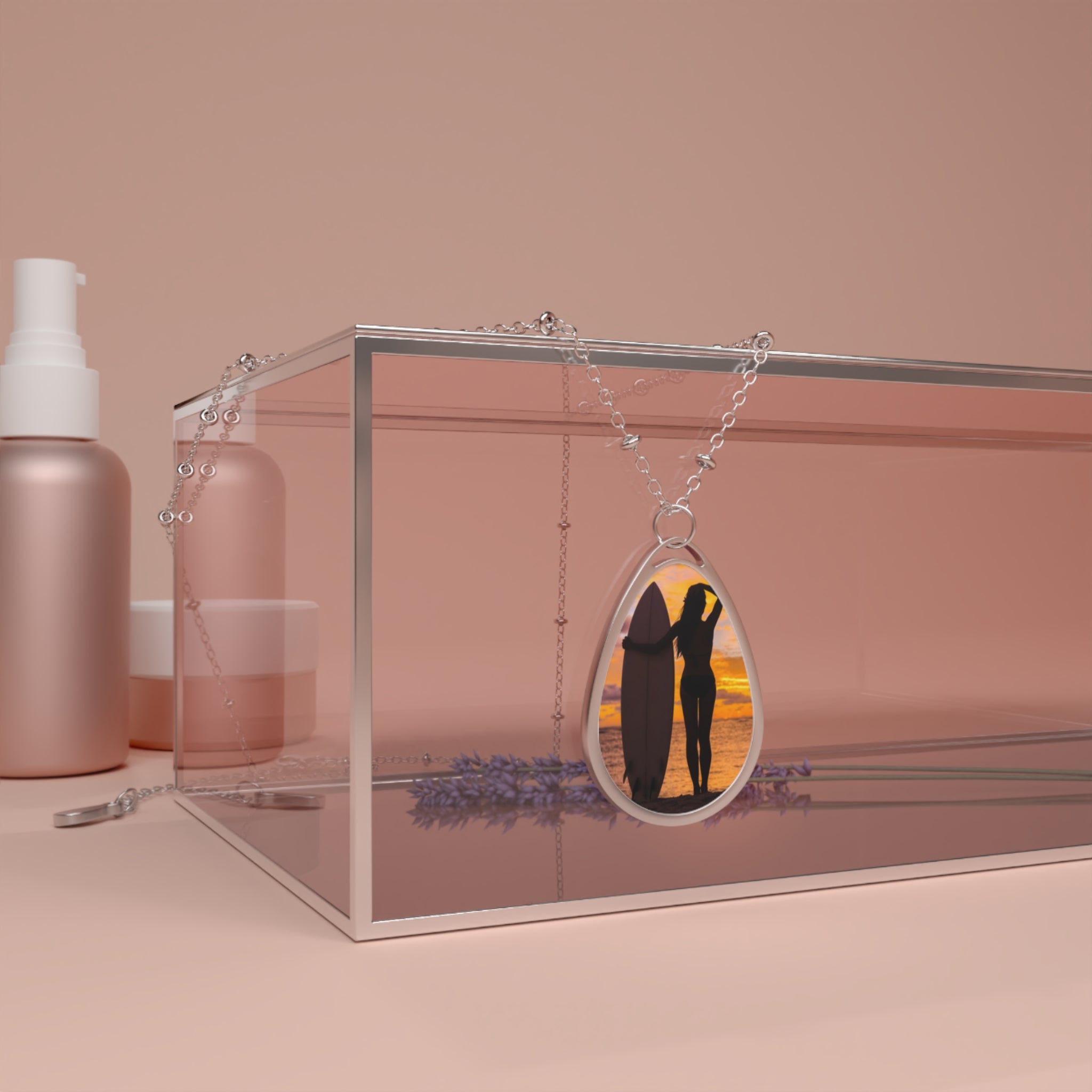 Surf-Inspired Oval Necklace, Ocean Jewelry, Beach Lover Gift, Summer Accessory, Boho Fashion, Statement Piece