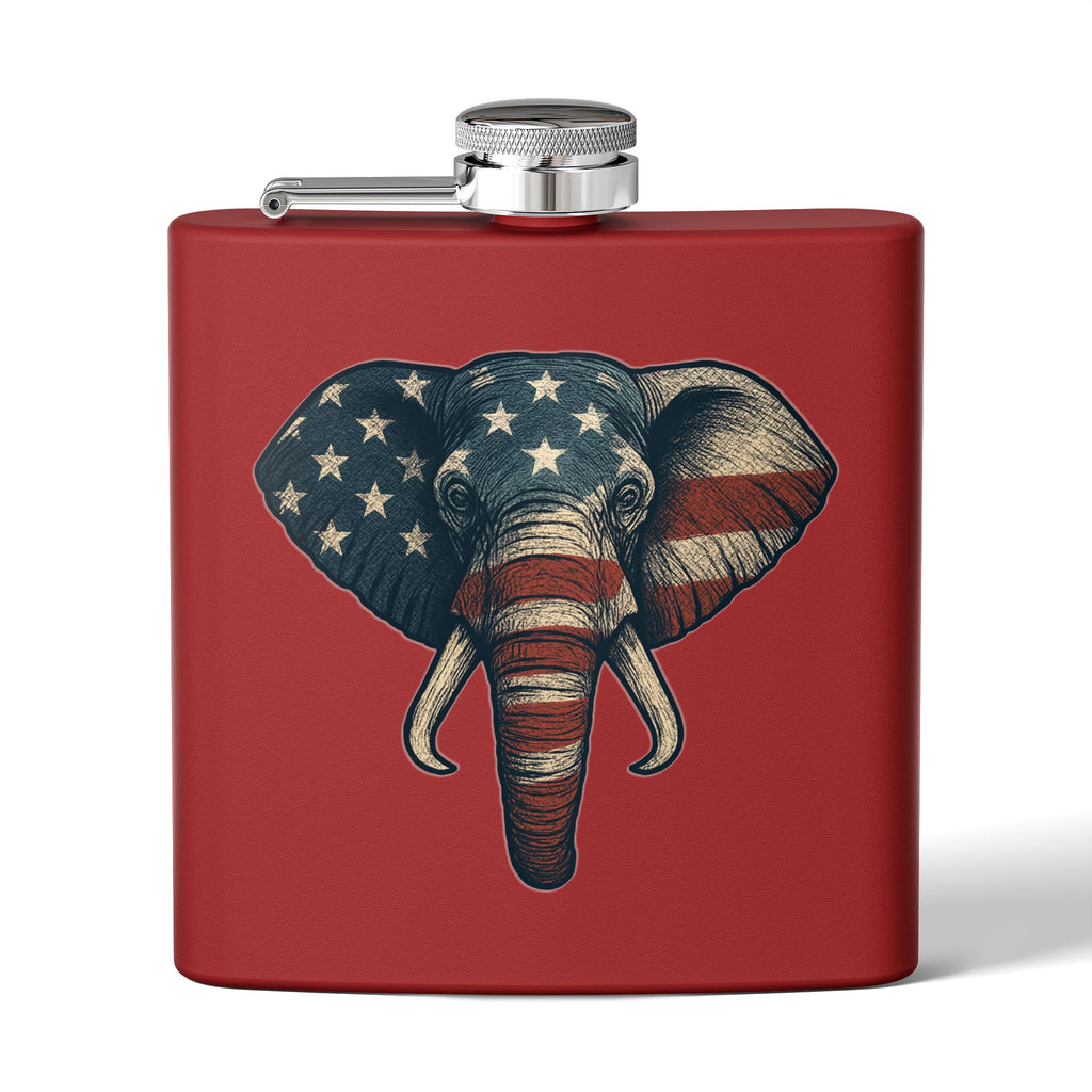 Patriotic Elephant Flask, 6oz Stainless Steel Hip Flask, USA Elephant Design, Gift for Dad, Camping, Tailgating, Memorial Day