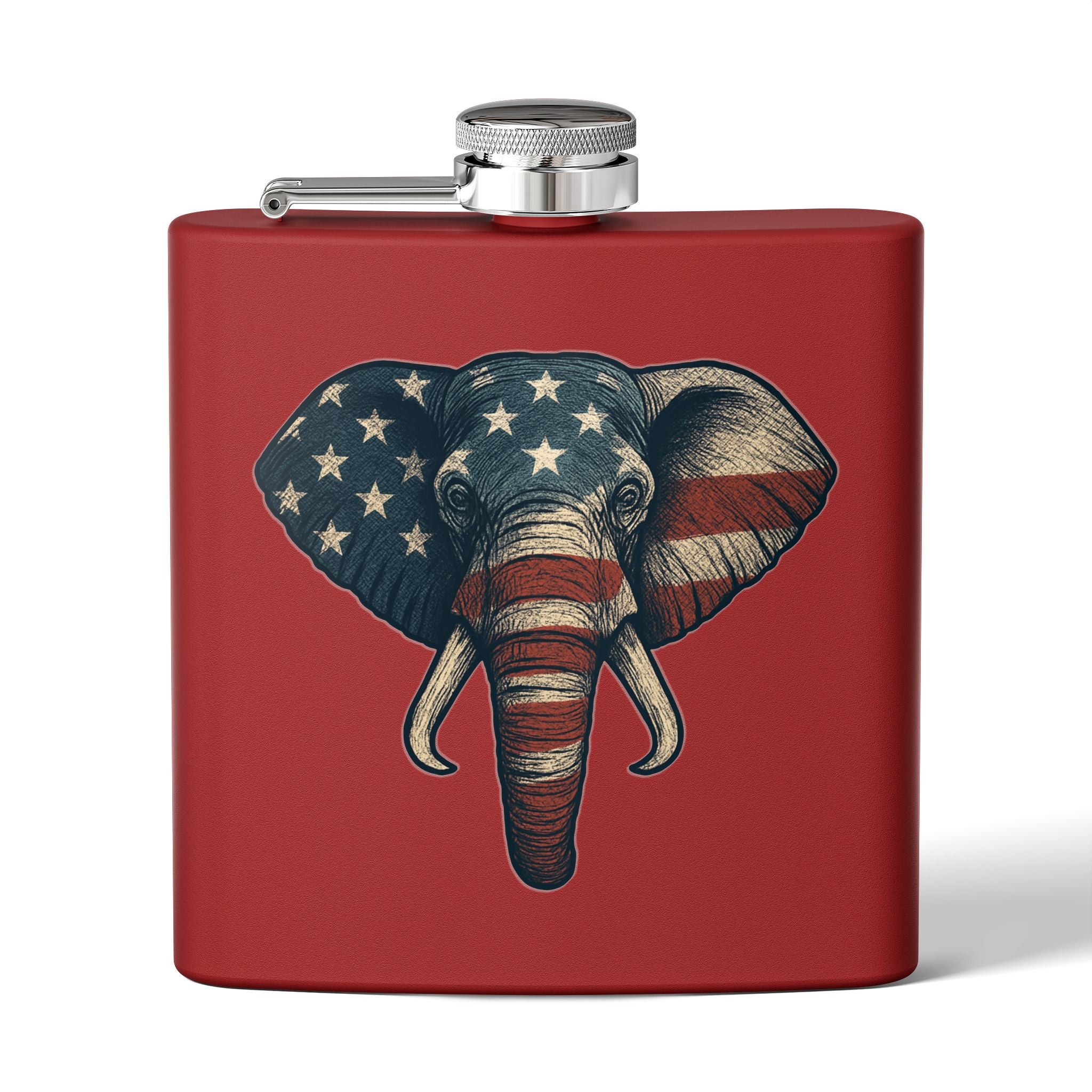 Patriotic Elephant Flask, 6oz Stainless Steel Hip Flask, USA Elephant Design, Gift for Dad, Camping, Tailgating, Memorial Day