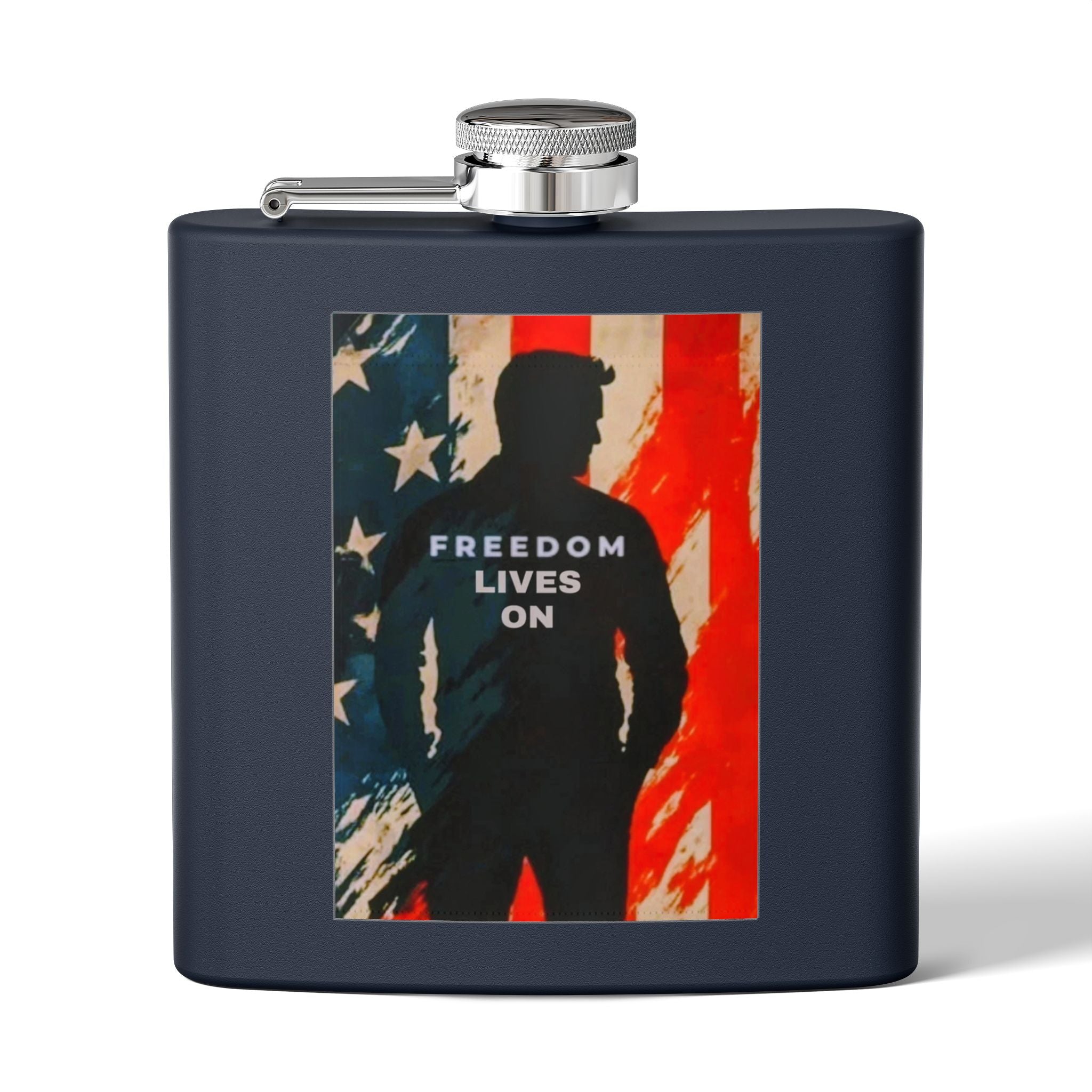 Patriotic Stainless Steel Flask - Freedom Lives On, Ideal Gift for Veterans, Camping, Tailgating, Whiskey Lovers, Memorial Day