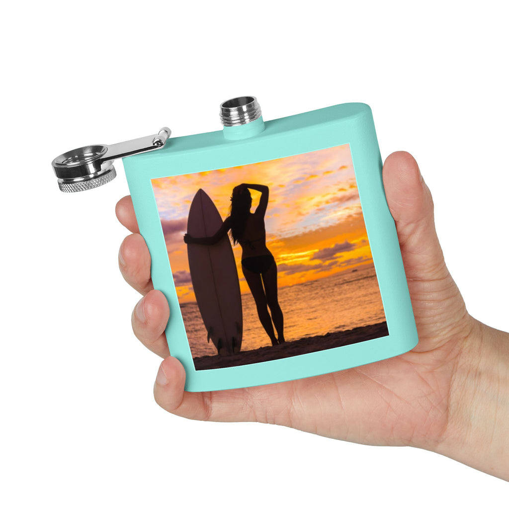 Surf Sunset Stainless Steel Flask, 6oz | Perfect Gift for Beach Lovers, Travel, BBQs, Parties, and Outdoor Adventures