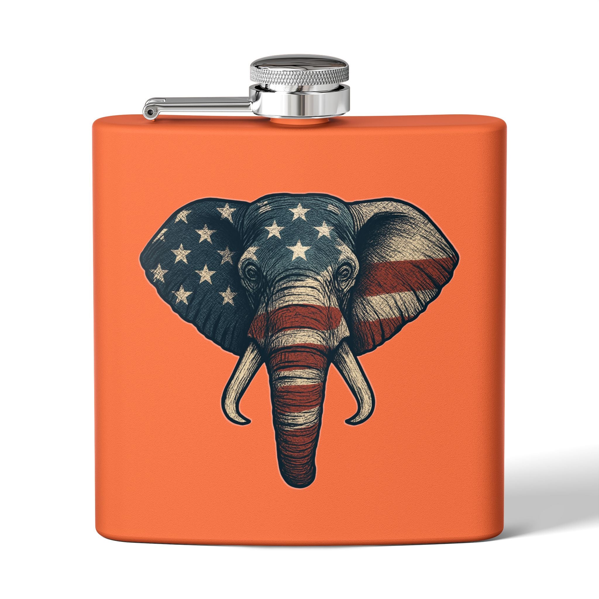 Patriotic Elephant Flask, 6oz Stainless Steel Hip Flask, USA Elephant Design, Gift for Dad, Camping, Tailgating, Memorial Day
