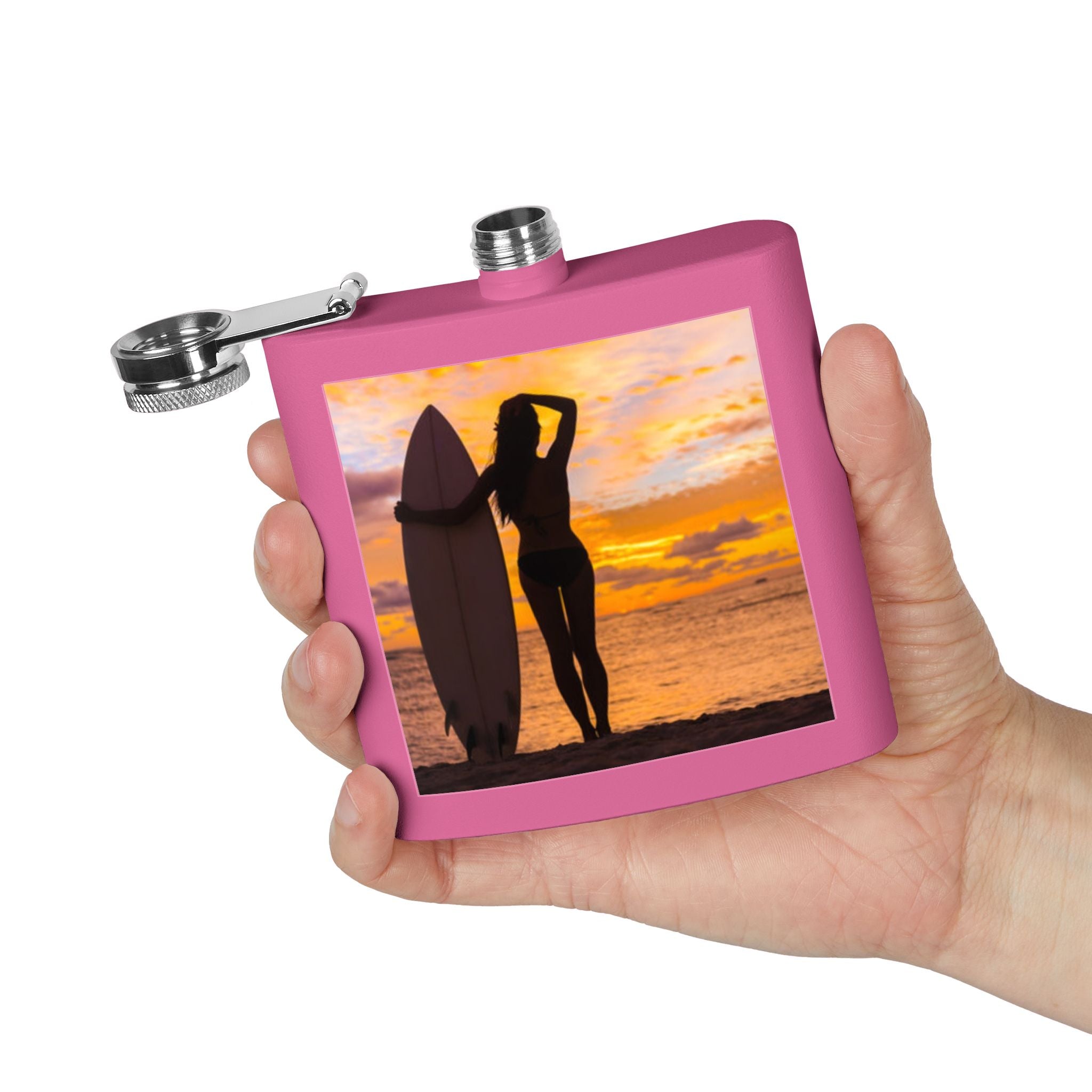 Surf Sunset Stainless Steel Flask, 6oz | Perfect Gift for Beach Lovers, Travel, BBQs, Parties, and Outdoor Adventures