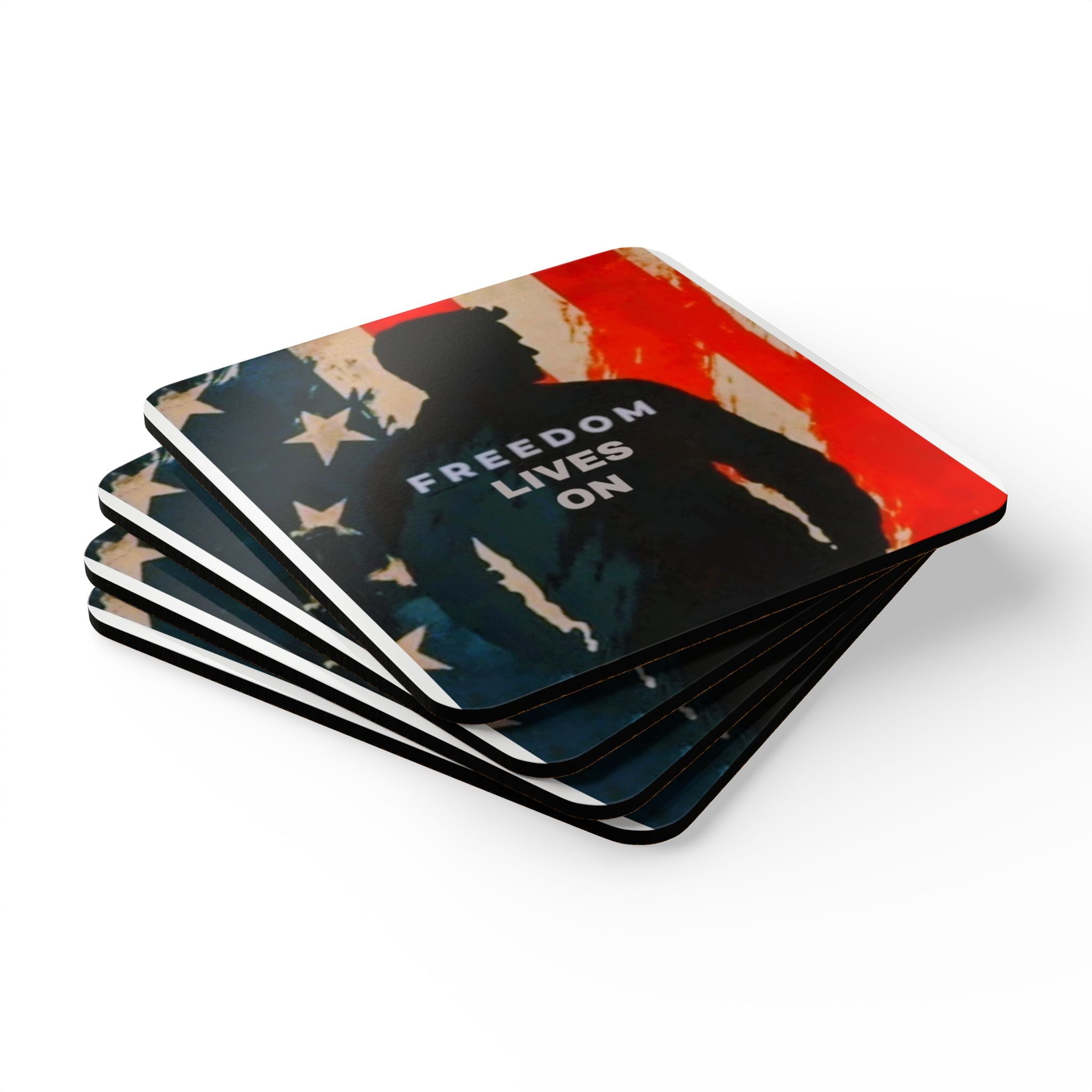 Patriotic Corkwood Coaster Set - Freedom Lives On, Housewarming Gift, Drinks Coasters, Americana Décor, Fourth of July, Veteran's Day