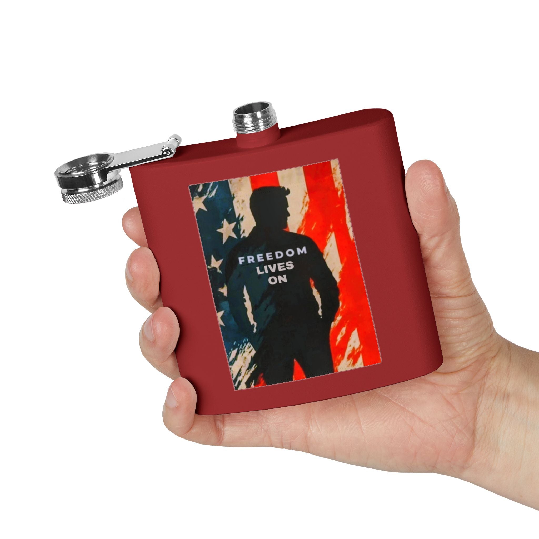 Patriotic Stainless Steel Flask - Freedom Lives On, Ideal Gift for Veterans, Camping, Tailgating, Whiskey Lovers, Memorial Day