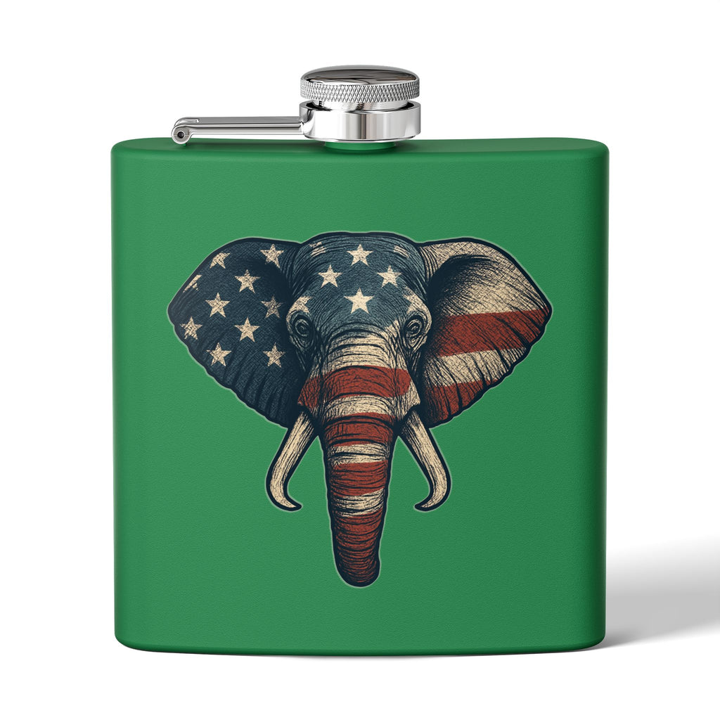 Patriotic Elephant Flask, 6oz Stainless Steel Hip Flask, USA Elephant Design, Gift for Dad, Camping, Tailgating, Memorial Day